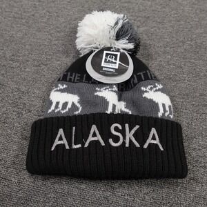 Robin Ruth Hat Beanie Fitted Mens One Size Black Alaska Moose Knit Pom Winter